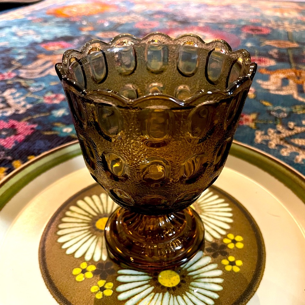 6” vintage E.O. Brody Cleveland, Ohio thumbprint footed Glass goblet vase USA